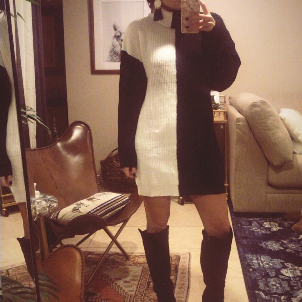 Colorblock turtleneck sweater dress